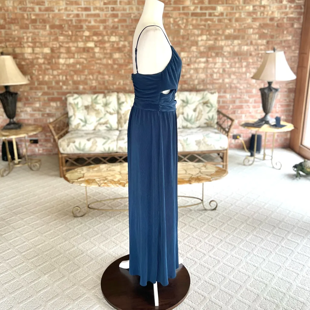 ASTR The Label Jumpsuit Blue Pleated Cutout Wide Leg Cropped M Cocktail Party - Image 12