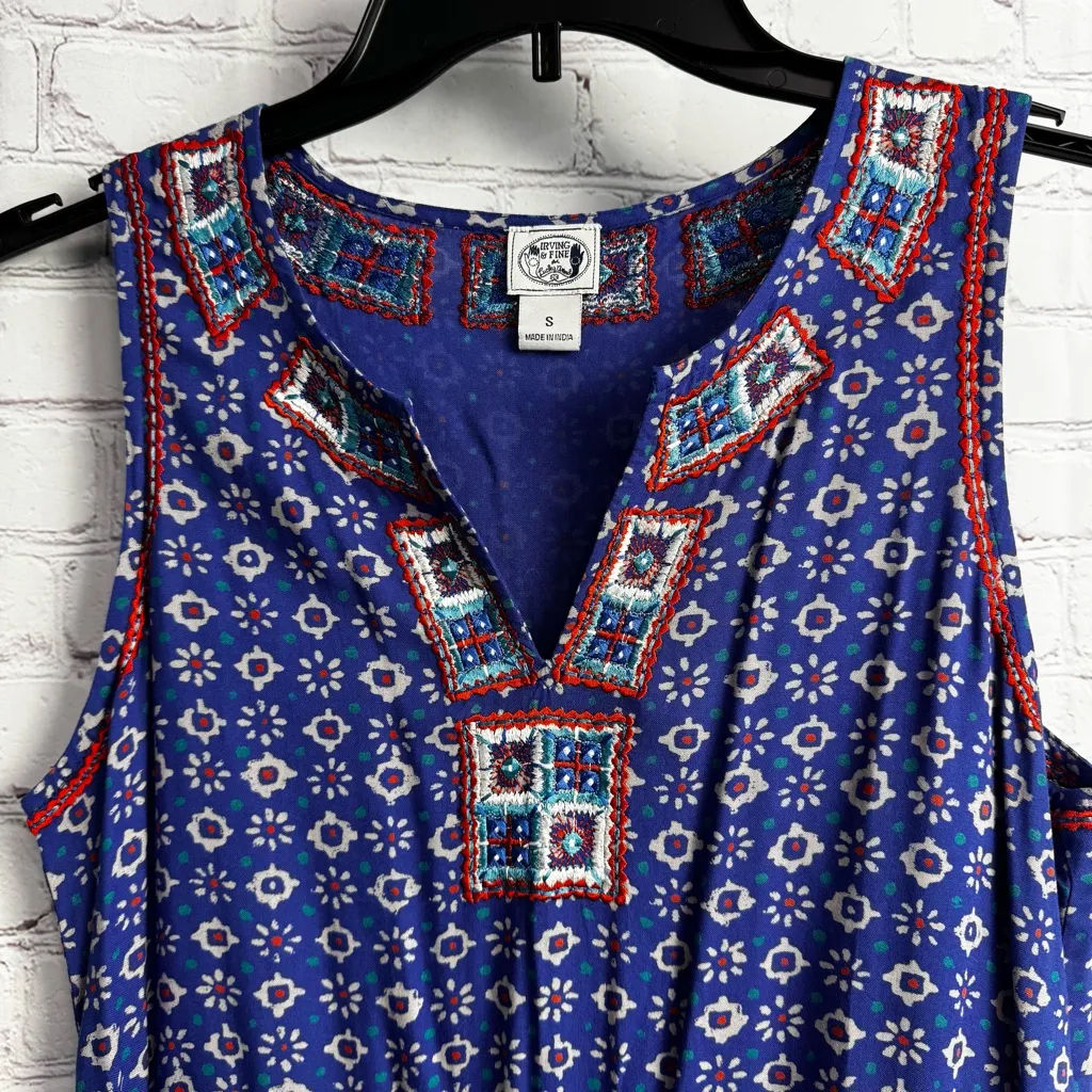 Irving & Fine blue printed geo shift dress preppy coastal size Small hippie boho - Image 3