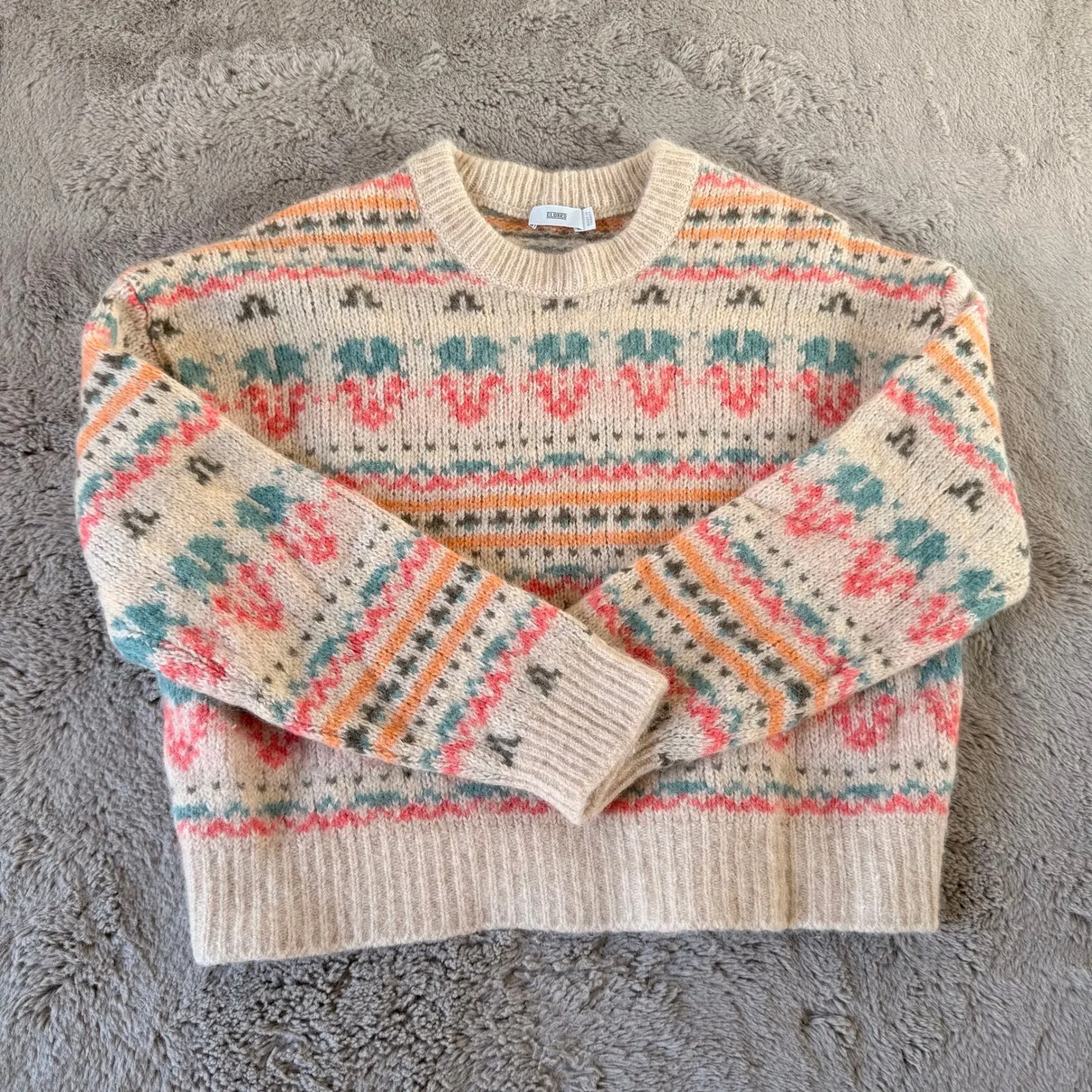 CLOSED Maglia con Lavorazione Fair Isle Sweater Jacquard Chunky Alpaca L $425 Pink Size L - Image 6