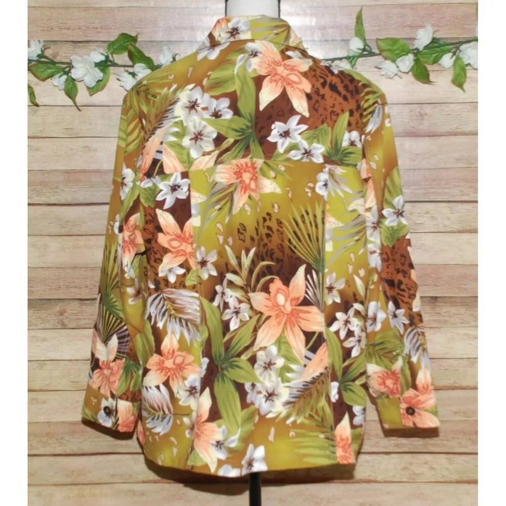 Allison Daley Hawaiian Floral Button Front Jacket Size 18 Long Sleeve Shaket - Image 6