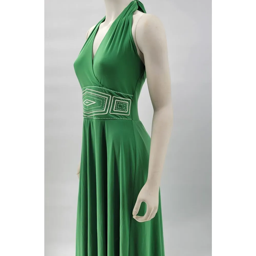 WHBM Halter Babydoll Dress Womens 8 Green White Jersey Lined Swing Skirt New - Image 4