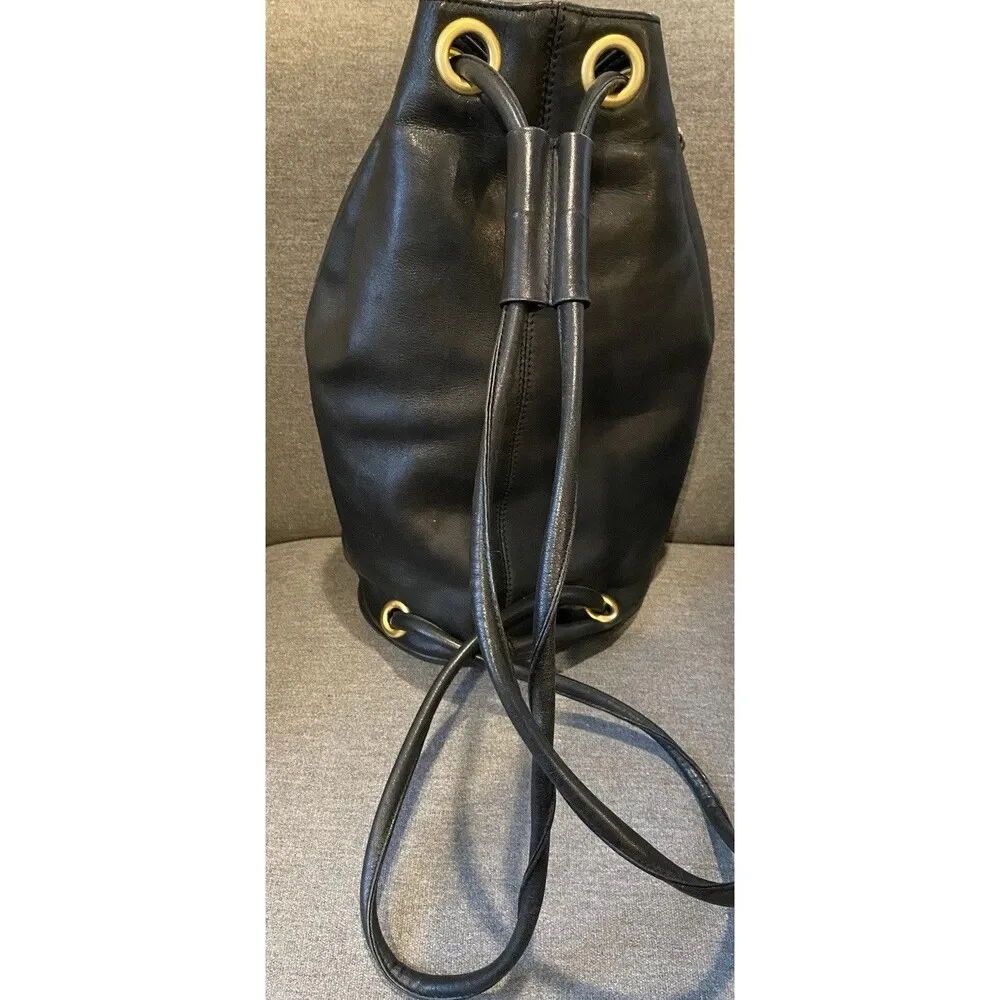 Leather Anne Klein II Vintage Bucket Bag Purse Handbag Matte Gold Accents EUC - Image 14