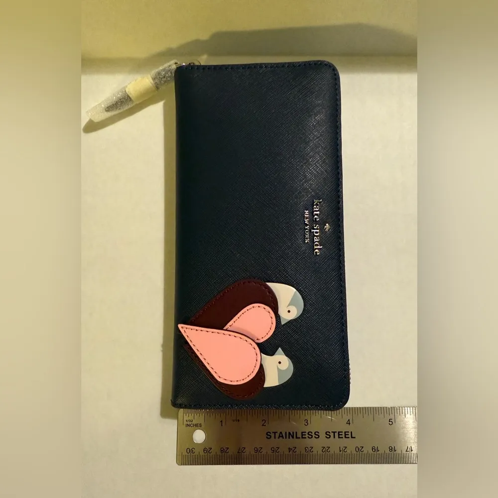 Kate Spade NY Limited Edition Large Nightcap Navy Continental Love Birds Wallet - Image 9