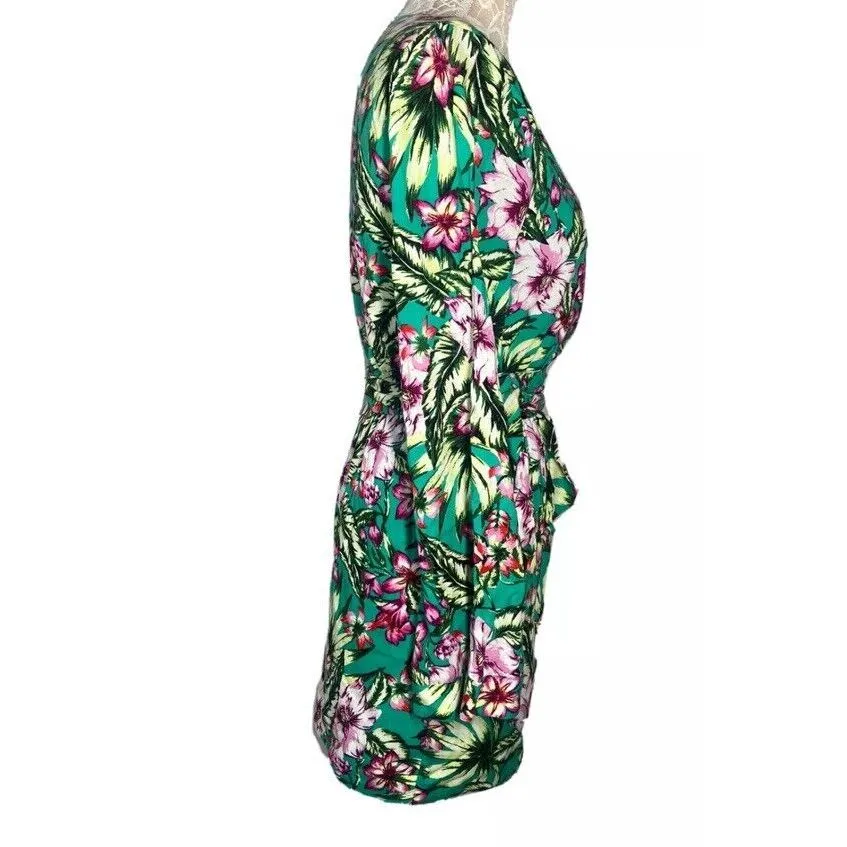 NWT Walter Baker Green Tropical Amazon‎ Print Kimono Long Sleeve Dress  XS - Image 7