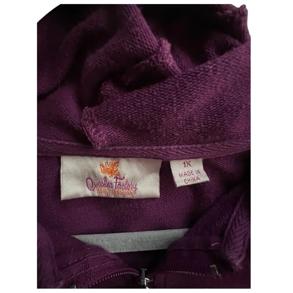 Quacker Factory Sequin Hooded zipper Top. Size 1X. Purple - Image 4