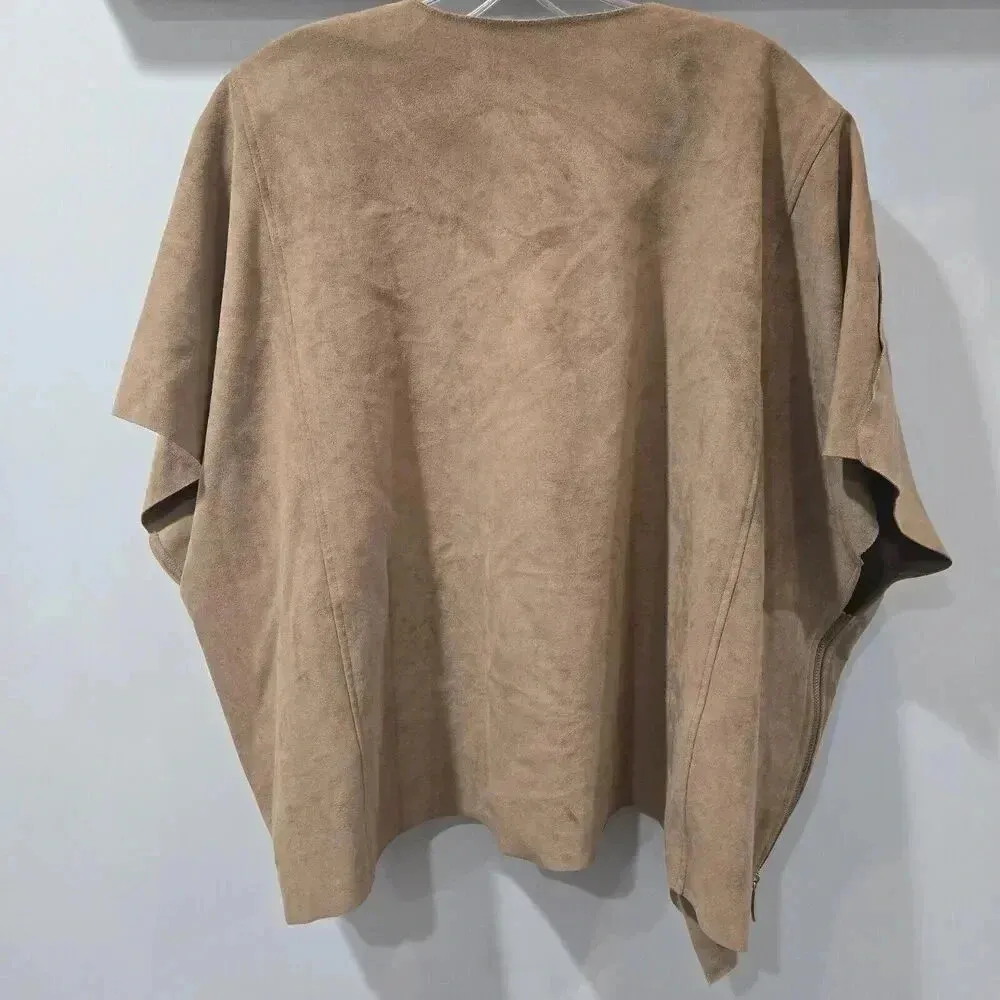 Chico's Faux‎ Suede Waterfall Vest Jacket – Camel Tan, Size 3 (L/XL), Side Zip - Image 2