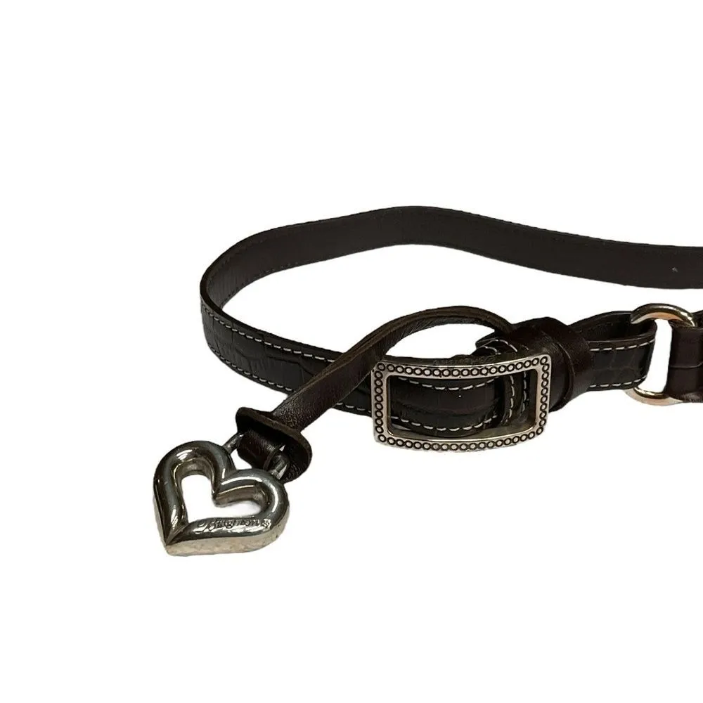 Brighton Satchel Purse Hearts Brown Jacquard‎ Fabric Leather Moc Croc Trim - Image 9