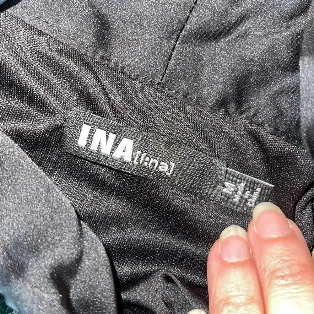 INA Womens Velvet Bow Tie Long Sleeve Mini Dress Black Green‎ Size Medium NWOT - Image 9