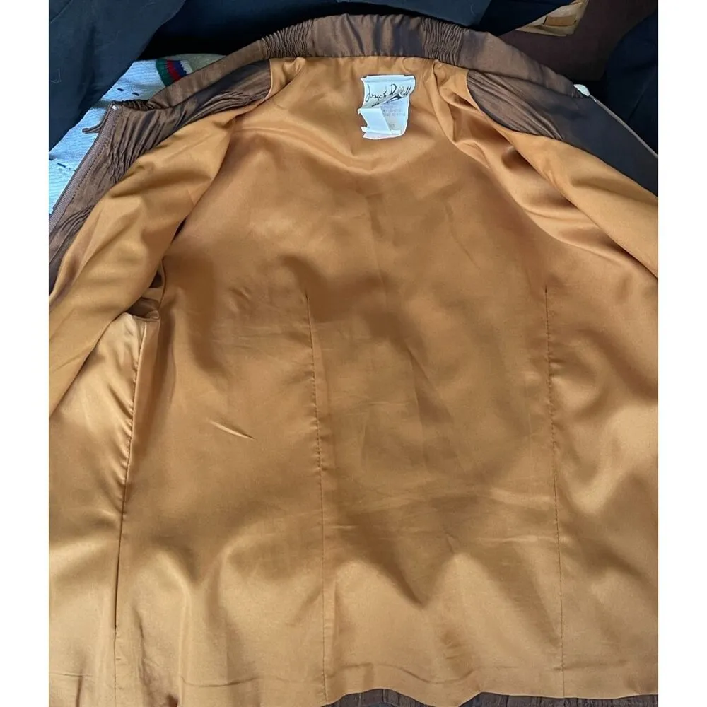 Vintage Joseph Ribkoff Bronze Cocktail Party Zip Up Jacket Ruched Size 12 - Image 5