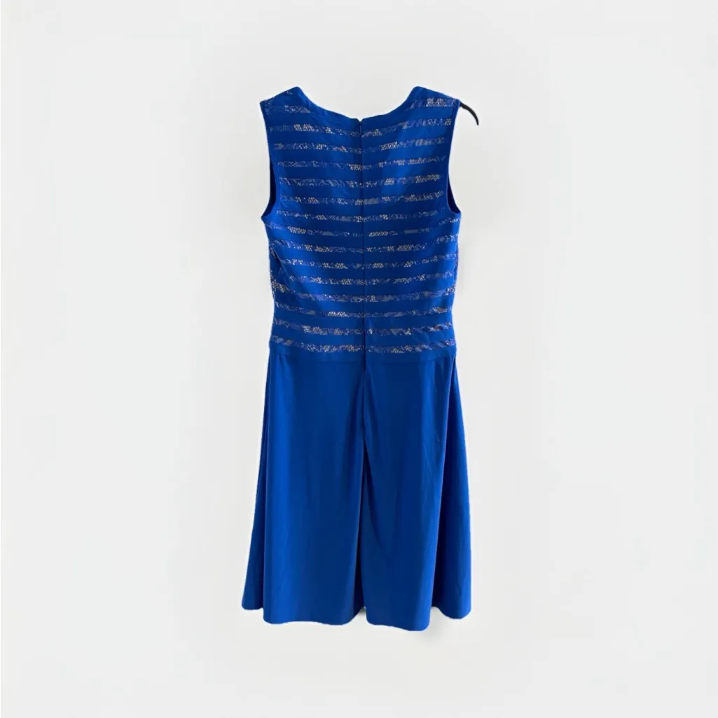 ADRIANNA PAPELL Dress‎ Women 4  Blue Sheath V Neck Nude Lined Lace Shift 1995 - Image 5