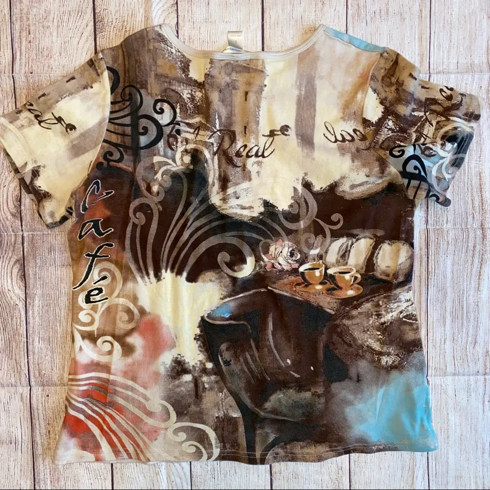 Christopher & Banks Large Ladys Shirt Italian Cafe Theme Biscotti - Image 6