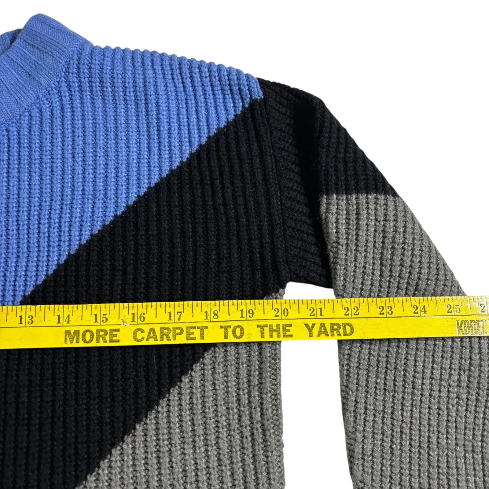 Color Block Knit Sweater Blue Black Gray Chevron Pattern Acrylic Oversized Small - Image 6