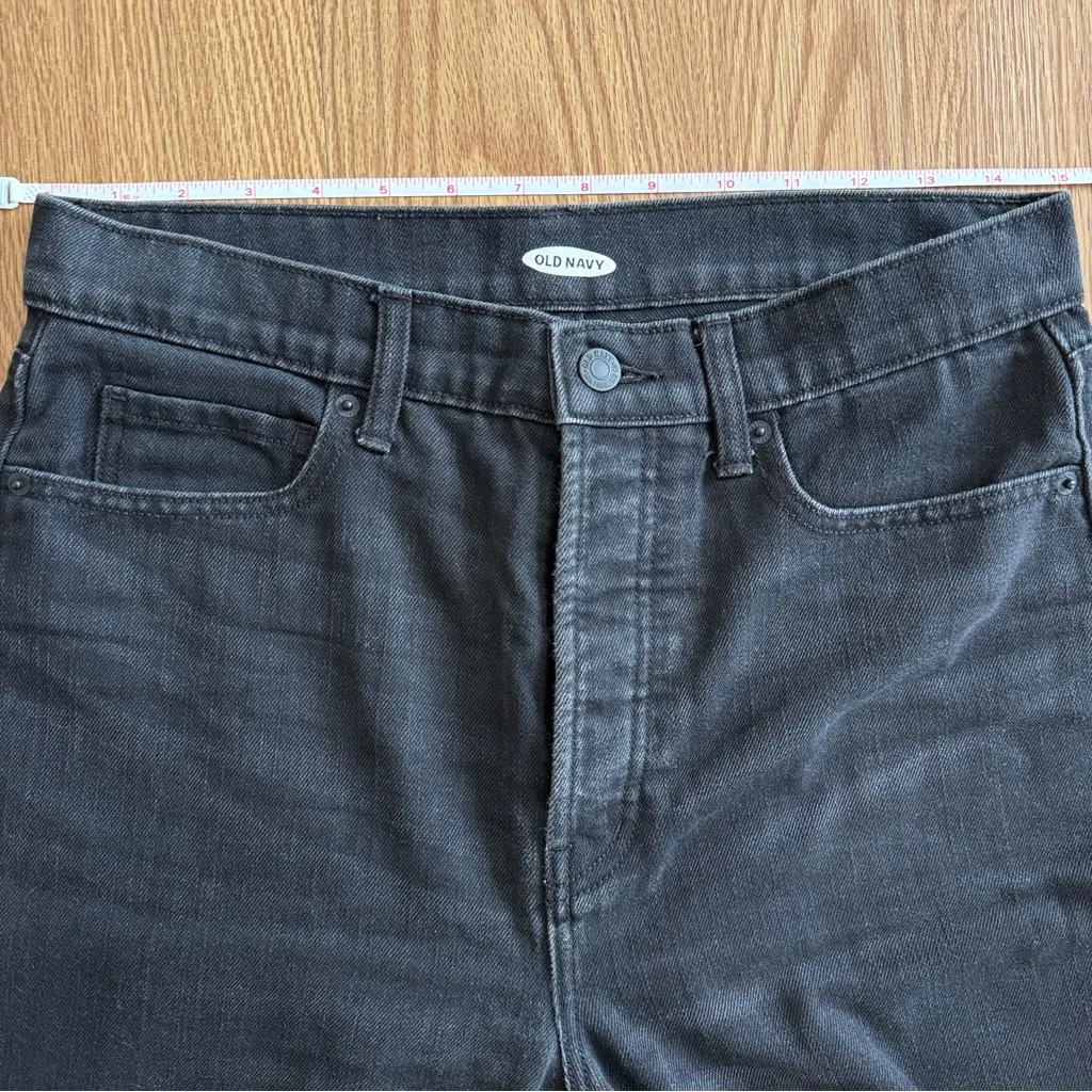 Extra High-Waisted Sky-Hi Straight Hidden Button-Fly Rigid Black Jeans Women Sz8 - Image 7