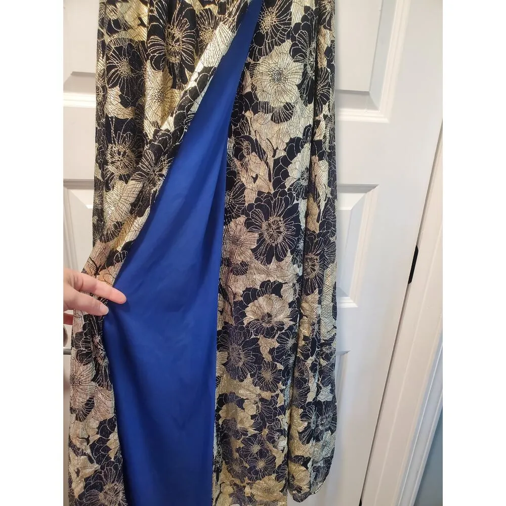 Petite "Gwen" Long One Shoulder Wrap Foil Flower Dress.a21 Gold Size 8P - Image 3