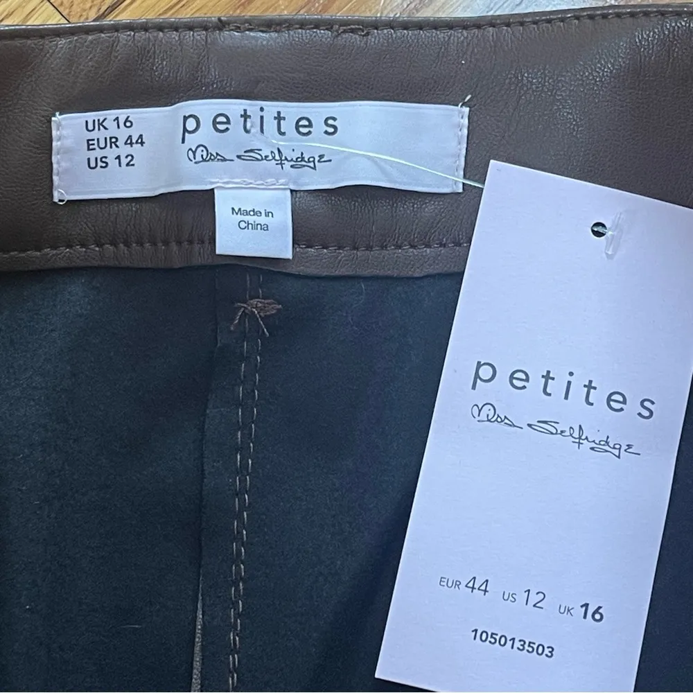 Miss Selfridge Faux Leather wide leg pants trousers high waisted brown Sz US 12P - Image 4