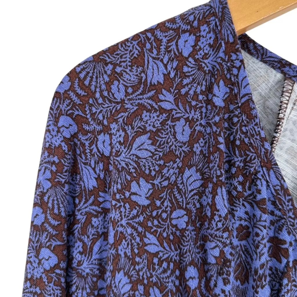 NEW Knox Rose Blue Rayon Ditsy Floral Balloon Sleeve Peasant Top Size Large - Image 5