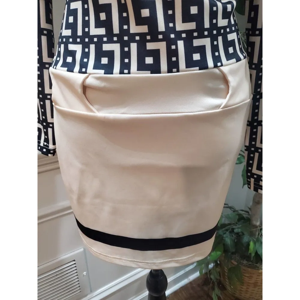 Chicme Beige Black Turn Down Collar Long Sleeve Casual Knee Length Dress Size M Size M - Image 4