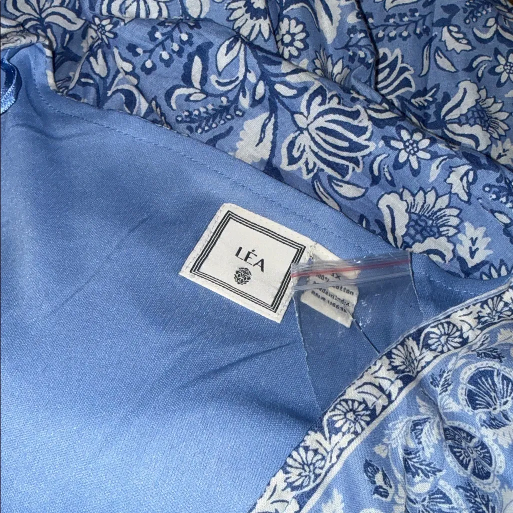 NWT LEA Cotton Boho Blue White Floral Puff sleeve Midi Dress SZ - Image 6