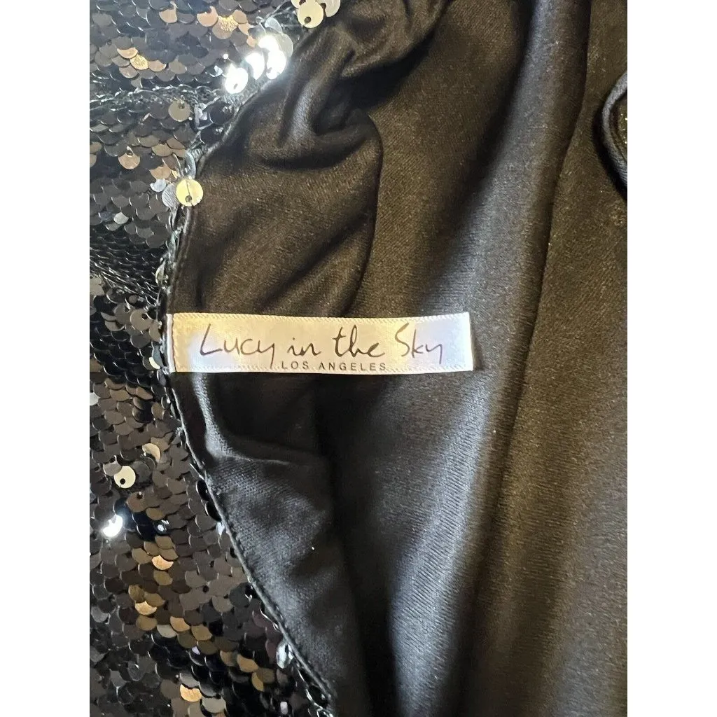 Lucy in‎ the Sky Black Sequin Mini Dress Open Tie Back Size Small Party Preppy - Image 6