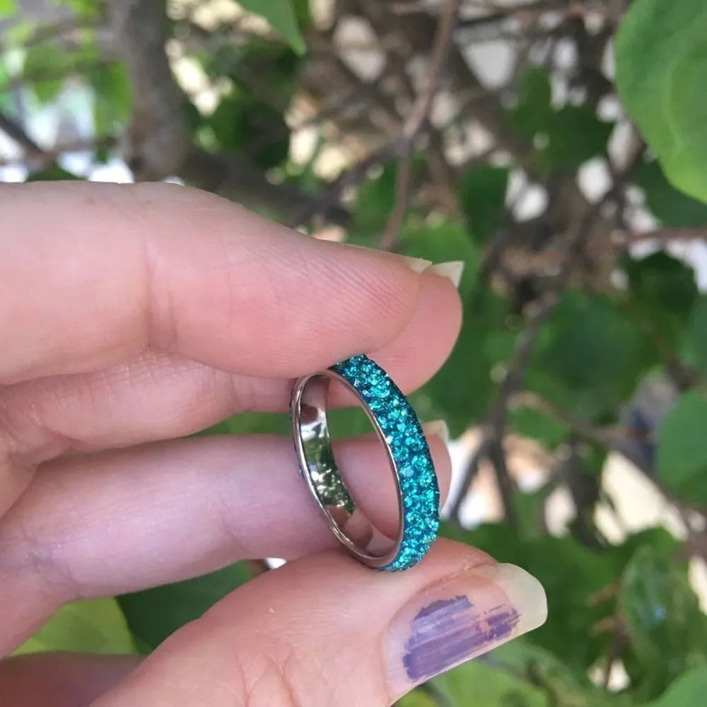 Stainless Steel Top Grade Blue Zircon Crystal Band Blue Size 8 - Image 3
