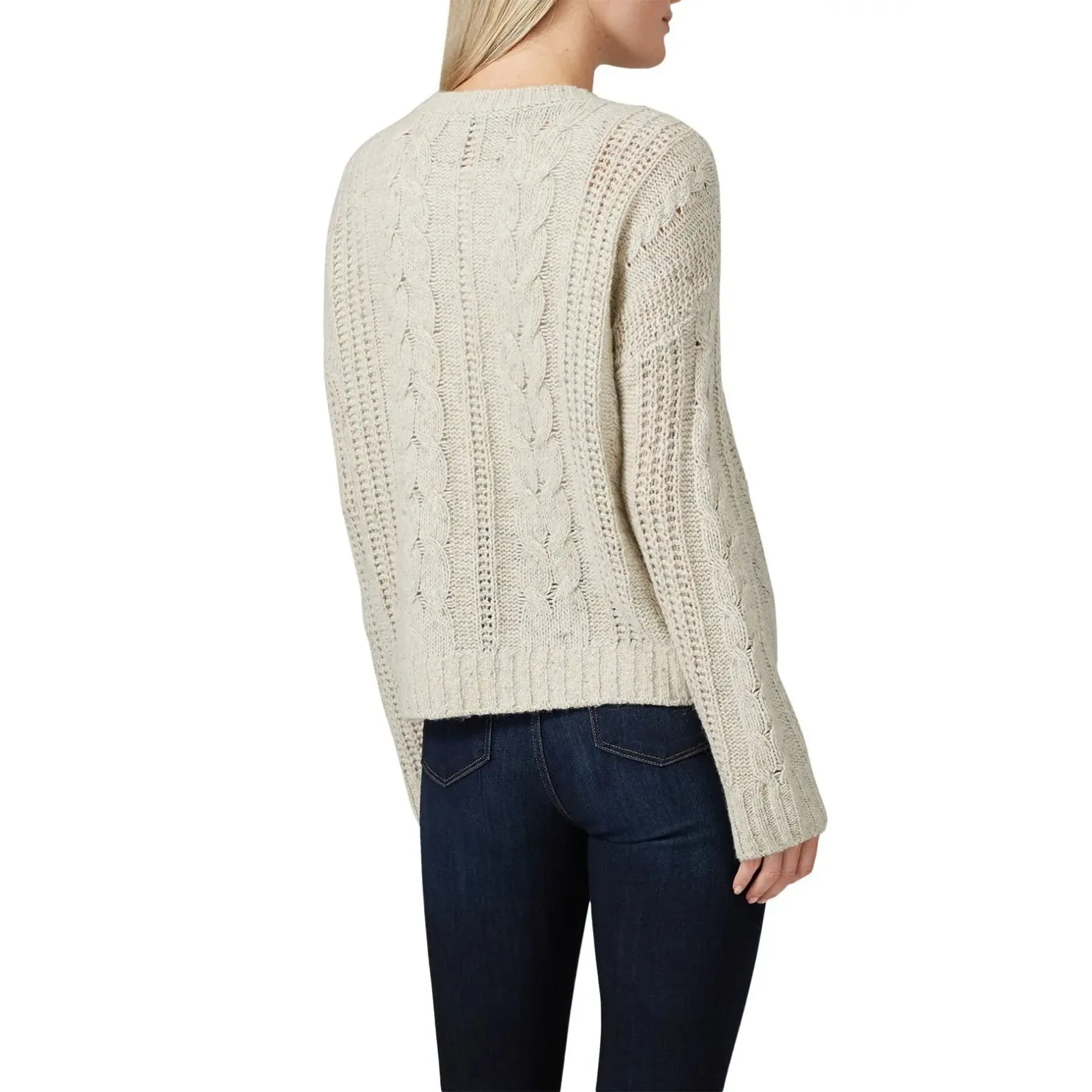 Habitual Clyda Chunky Knit Cable Pullover Sweater In Cream Long Sleeve High-Low - Image 4
