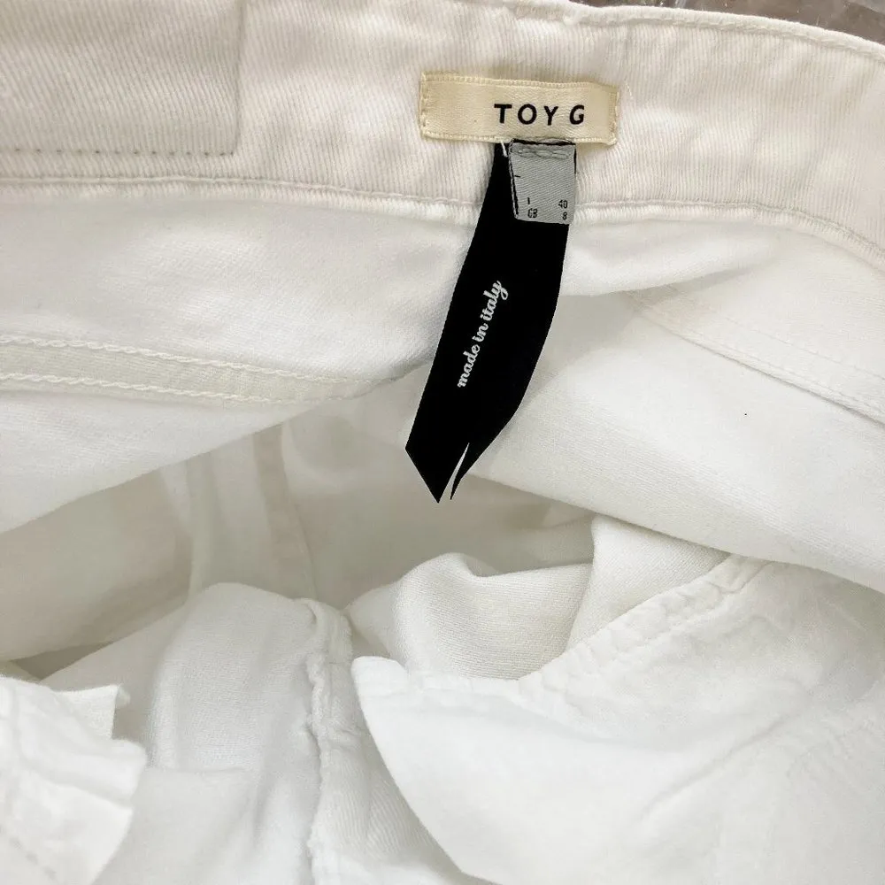 Toy G. women's IT 40 rhinestone crystal embellish raw hem slim taper jeans 27x27 White Size 4 - Image 6