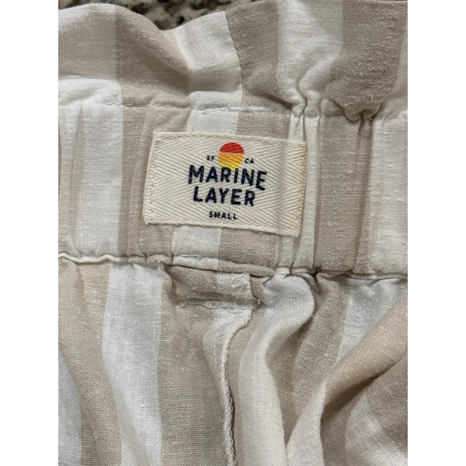 Marine Layer Caroline Pant in Tan/White Stripe Wide Leg Flowy Hemp Size Small - Image 4