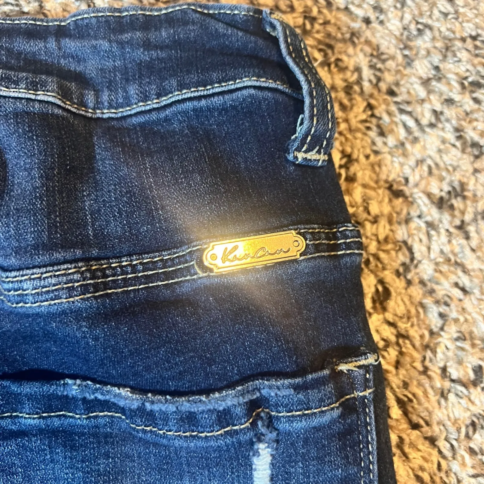 Kancan Womens Dark Wash Distressed Button Fly Skinny Jeans KC6192D Size 23 Blue - Image 9