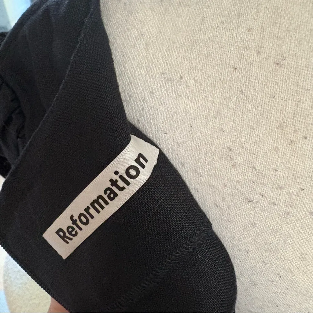 REFORMATION‎ Gina Dress In Black Linen Puff Statement Sleeves Size 0 - Image 6