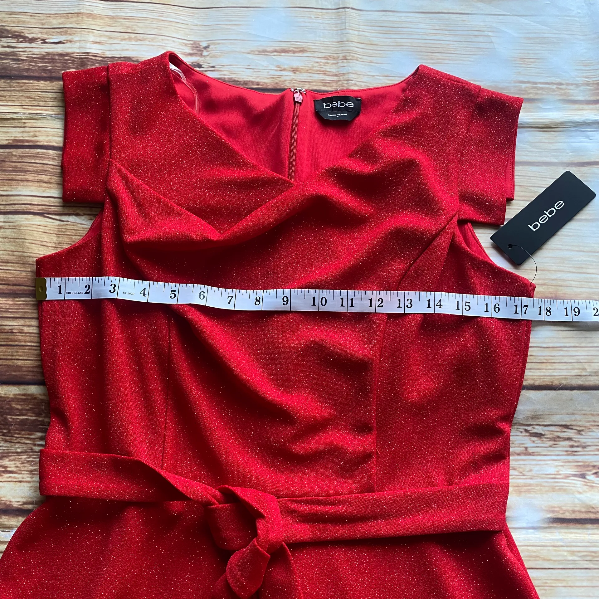 Women Asymmetrical Cowl-Neck Cap Sleeve Shimmer Red Jumpsuit Wide Leg Sz 10 - Image 12