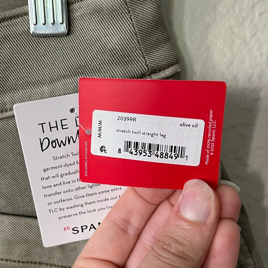 NWT SPANX Stretch Twill Straight Leg Pant in Olive Oil Womens Size M - Image 12