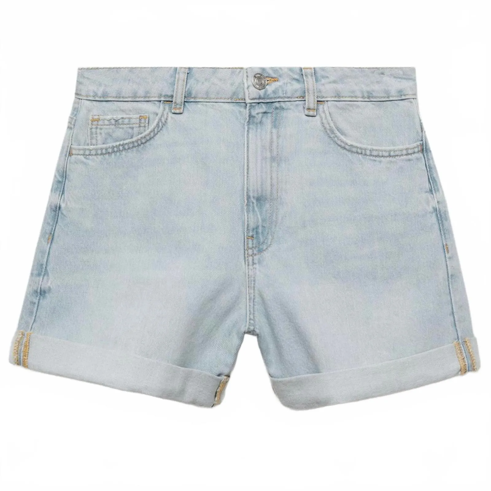 Mango High-Waisted Mom-Fit Denim Shorts Blue Light Wash NWT Size 8 - Image 4