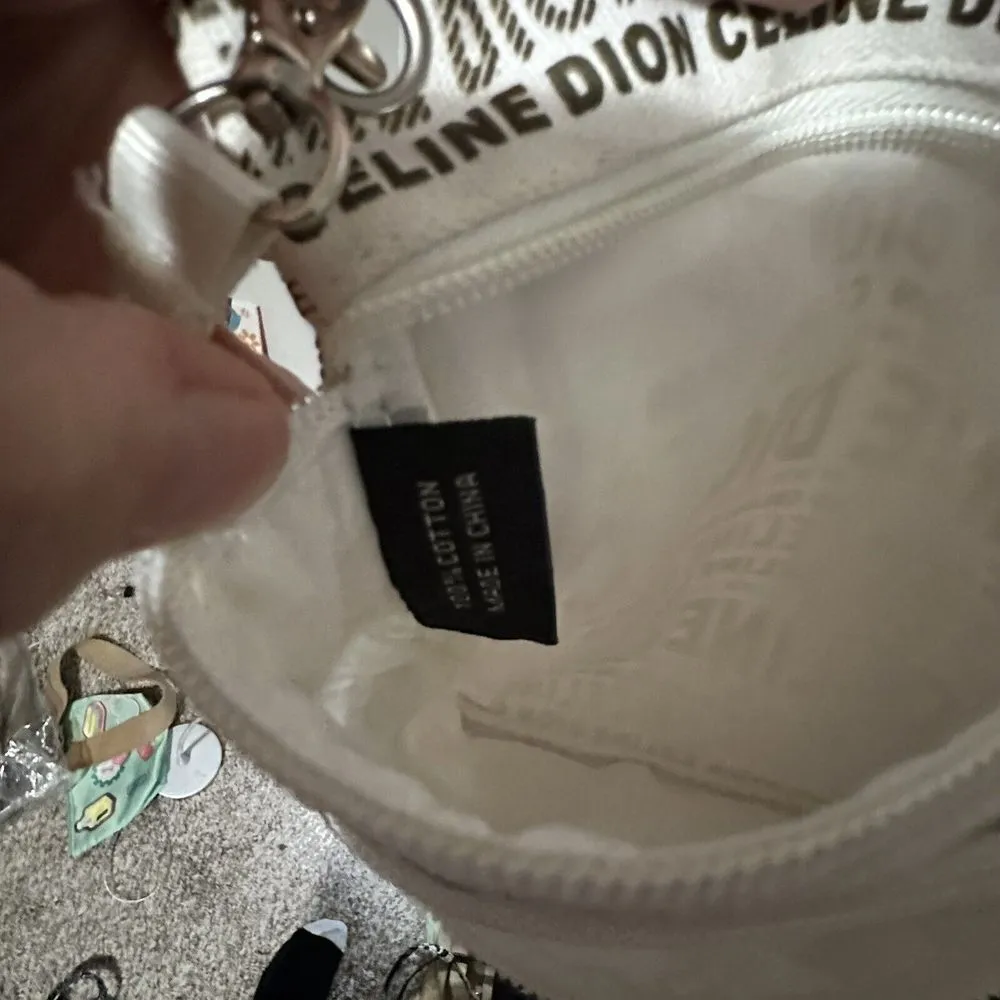 Celine Dion white gold logo writing shoulder bag book bag les vegas vip merch - Image 4