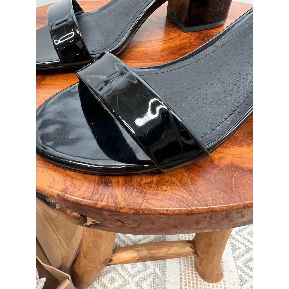 STEVE MADDEN Irene Sandals Size 5.5M Black Patent Leather Block Heel Classic - Image 3