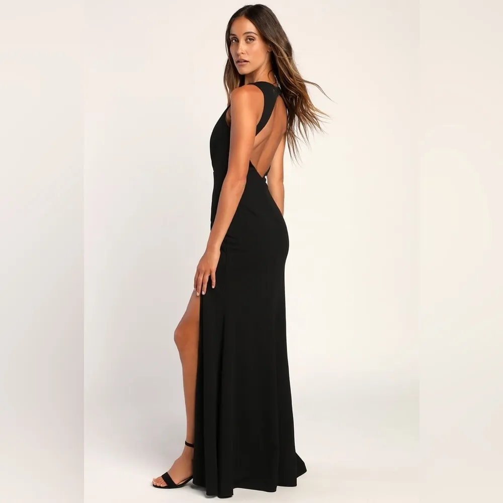 LULU’S All For Romance Black Backless Mermaid Maxi Dress - Image 4