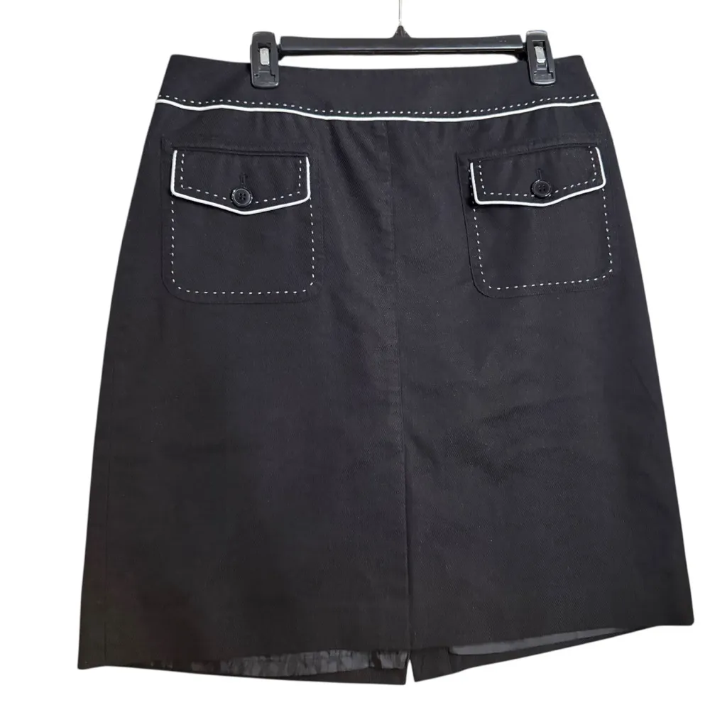 Ann Taylor Factory Black Knee Length Skirt w/ White Contrast Topstitching-12 - Image 3