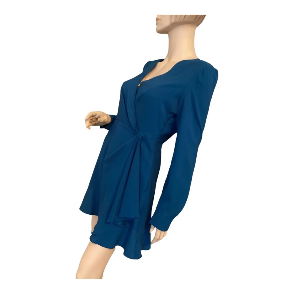 Parker Blue Thelma Long Bishop‎ Sleeve Faux Wrap Mini Dress, - Image 2