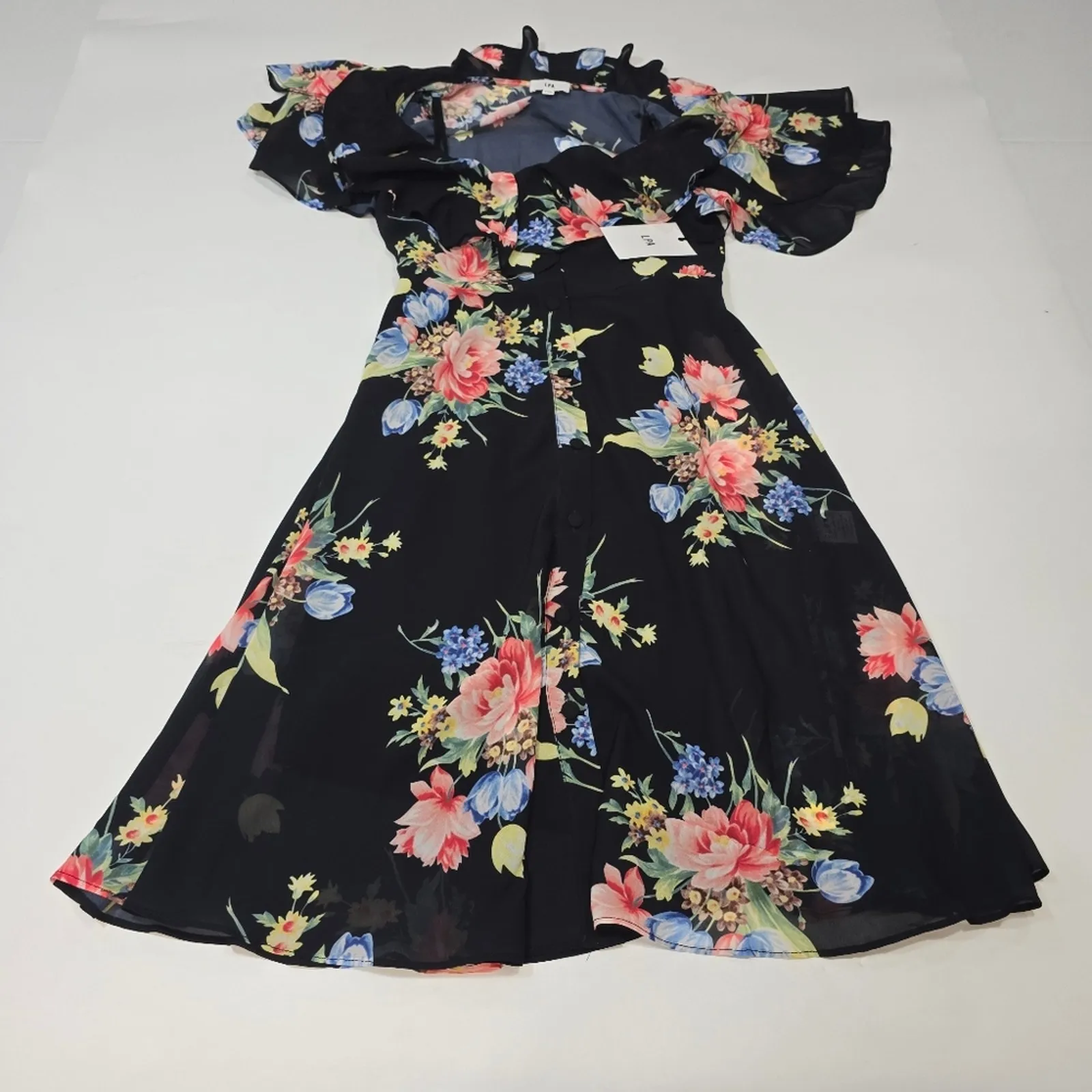 LPA Button Up Midi Dress in Midnight Roses XXS - Image 3