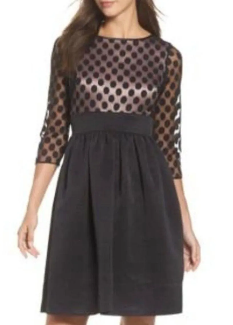 Dot Mesh Bodice Fit And Flare Dress Black EJ2M3441 Size 8 - $67 - From  Karina