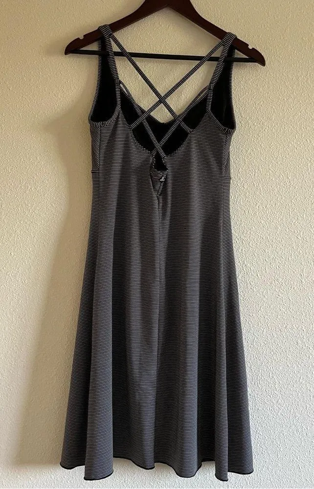 prAna Rebecca Strappy-Back Shelf Bra Athletic Dress in Black white Pinstripe - Image 9