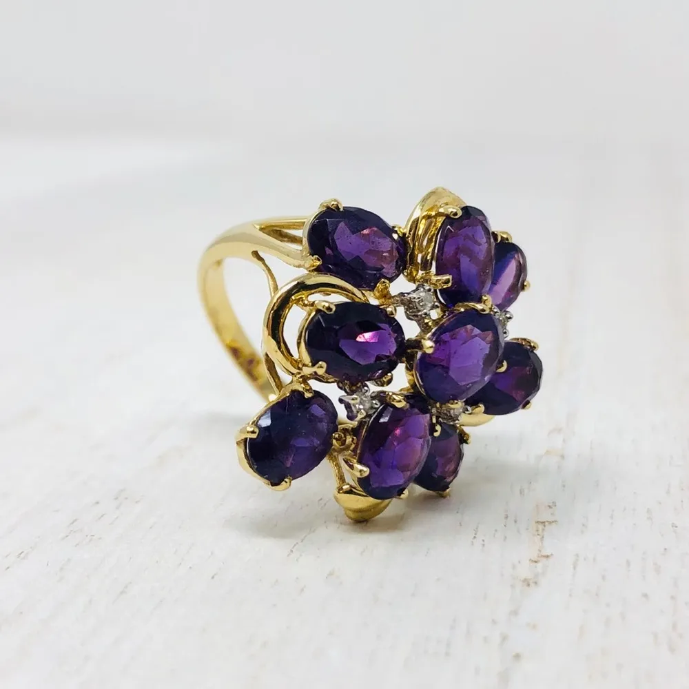 14K Amethyst, Diamonds cocktail ring - Image 7