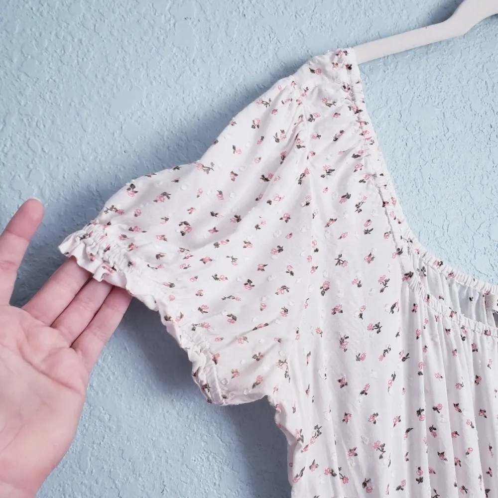 Billabong Cream And Pink Ditzy Floral Off Shoulder Dress - Image 5