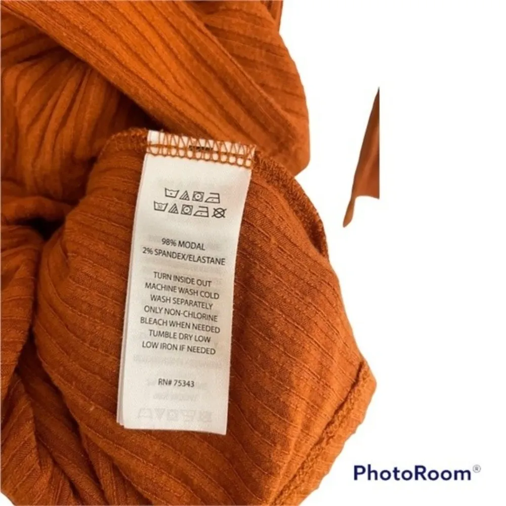 RACHEL ZOE Burnt Orange Long Sleeve V-neck Ribbed Shirt Size S - Image 4