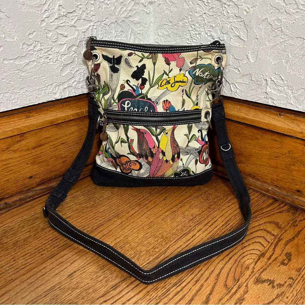 SAKROOTS Peace And Love Two In One Multi Colored Canvas Crossbody Purse - Image 2