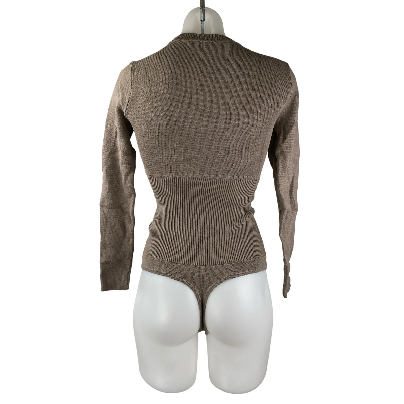 Abercrombie & Fitch Brown Rib Knit Long Sleeve Crew Neck Bodysuit Sweater Top S - Image 2