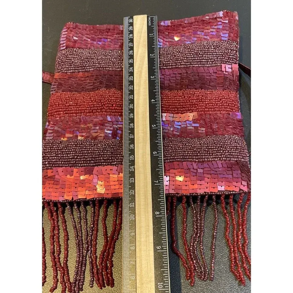 Crossbody Purse Bag Fringe Beaded Sequins Burgundy Boho Cocktail‎ Party Evening - Image 4
