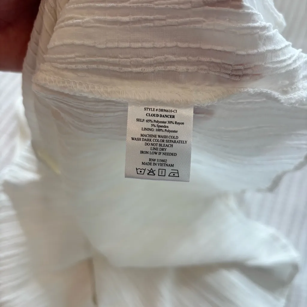 Lush White Flowy Textured Women's Festival Concert Sun Dress Tie Back Size M - Image 9