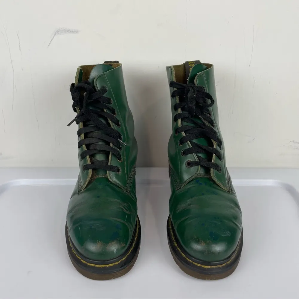 Vtg Doc Martens Made in England Forest Green Combat Boots Sz 5 UK Grunge - Image 7