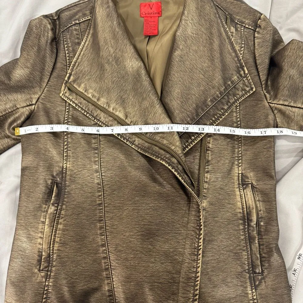 V Cristina Faux Leather Bronze Gold Jacket Medium‎ - Image 4