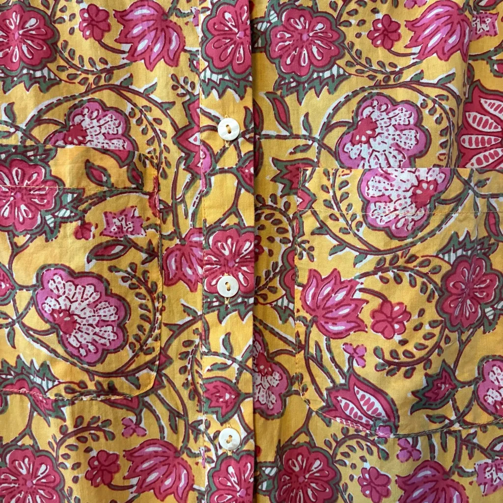 dRA Los Angeles Cassie yellow marigold floral print shirt dress size small - Image 5